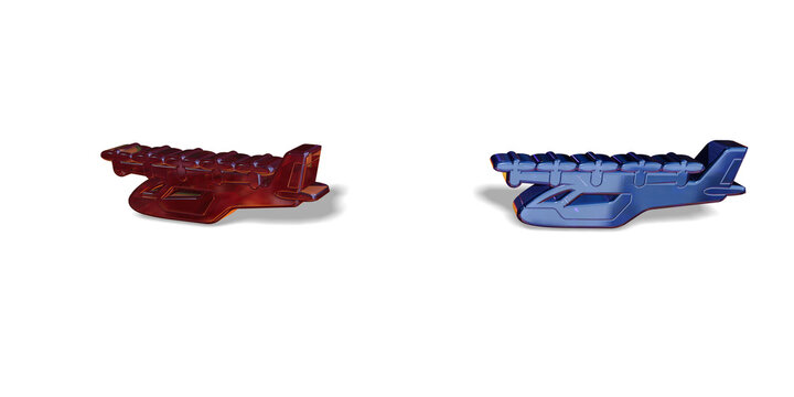 Set of 3D evtol aircraft icons with gradient glass finish, urban air mobility, electric aviation, flight, taxi, transportation, 3D render.