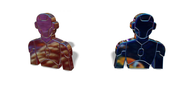 Set of 3D humanoid robot icons with gradient glass finish, android robotics, cyborg automation, bionic ai, intelligence technology, 3D render.