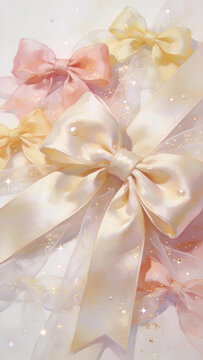 Pearl soft‑light champagne bows, tender dreamy vertical backdrop product mockup photo E‑commerce marketing poster Background shooting scene