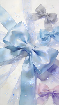 Star glitter tulle bow decor, pale clean base, product mockup photo E-commerce marketing poster Background shooting scene