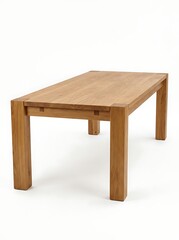 Fototapeta premium Modern minimalist solid oak wooden dining table isolated on white background