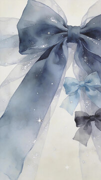 Grey-blue gradient satin bow glitter tulle, off-white soft background, product mockup photo E-commerce marketing poster Background shooting scene