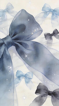 Grey-blue gradient satin bow glitter tulle, off-white soft background, product mockup photo E-commerce marketing poster Background shooting scene