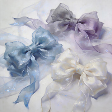 Blue pink purple white sheer bow set, gentle atmosphere shooting background product mockup photo E‑commerce marketing poster Background shooting scene