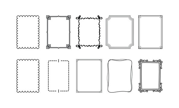 A collection of distressed rectangular frames and borders featuring rough uneven edges in a monochrome black