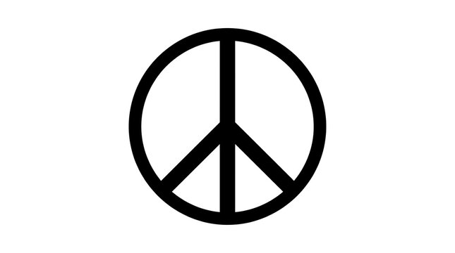 Minimalist black peace symbol icon isolated on a clean white background