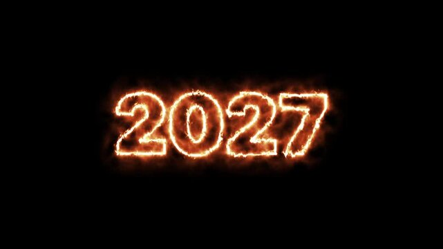 Intense orange flames outlining the year 2027 in a glowing fire effect