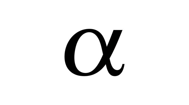Minimalist black lowercase Greek alpha symbol isolated on a clean white background