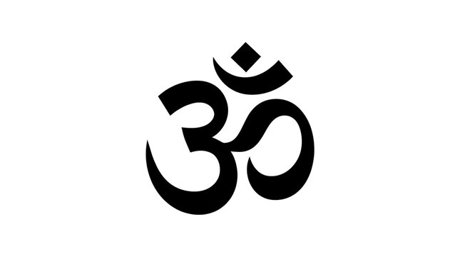 Minimalist black Hindu Om symbol icon isolated on a clean white background