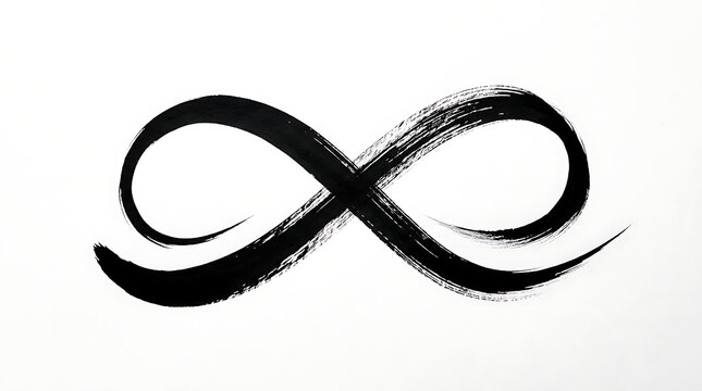 Minimalist black infinity symbol hand drawn with artistic brush strokes on white background