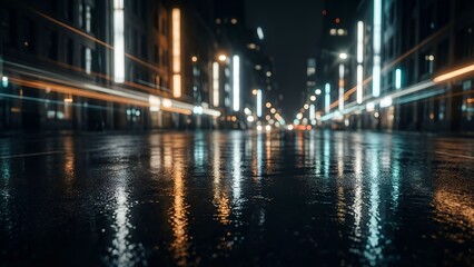 Fototapeta premium Abstract City Light Reflections on Dark Surface — Cinematic Background for Video Editing