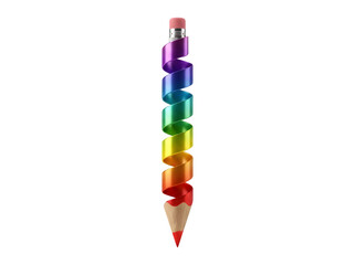 Fototapeta premium Rainbow spiral ribbon pencil isolated on transparent background funny animal emoji