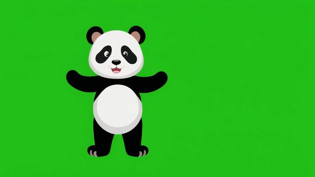 Cute panda dancing with joy against a vibrant green screen background for animation projects