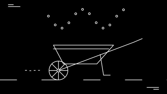 Minimalist Outline Animation of a Gardening Wheelbarrow on Canvas Background 4K 60fps Video