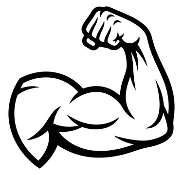 Strong muscular arm showing biceps, symbol of strength, power, fitness, and bodybuilding, vector illustration