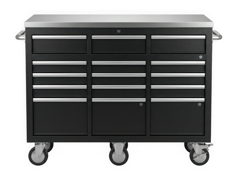 black heavy duty rolling tool cabinet chest storage equipment isolated on transparent background