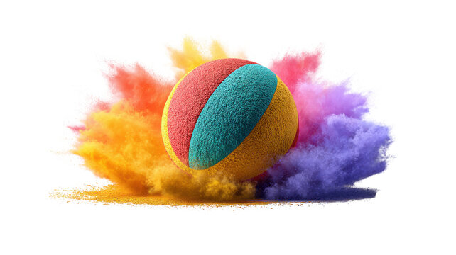 Striped ball exploding colorful powder festive party graphic