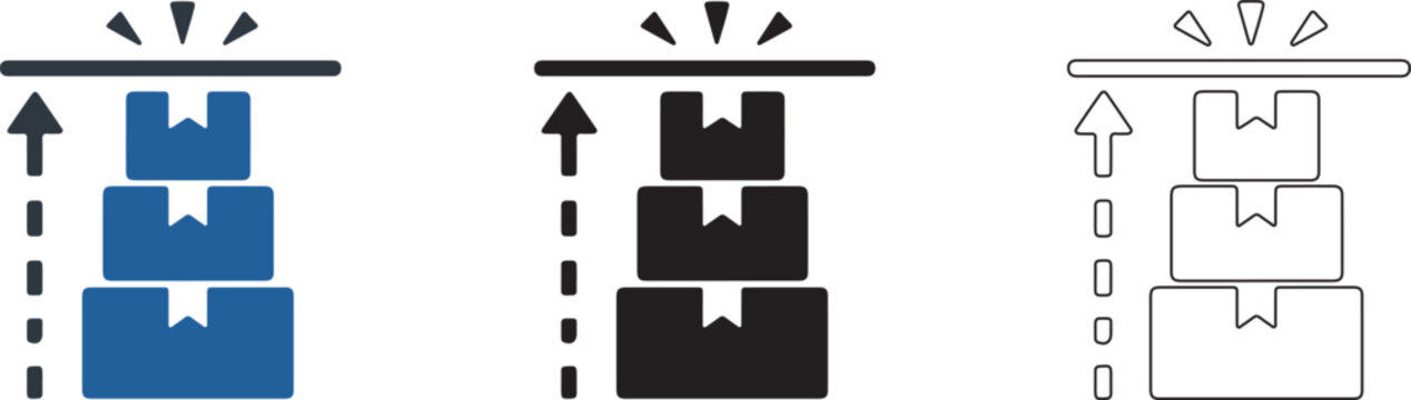 Maximum Stacking Height Packaging Icon Set, Do Not Stack Above Limit Box Symbol, Height Restriction Shipping Label, Safe Stacking Handling Vector Illustration Adobe Illustrator Artwork