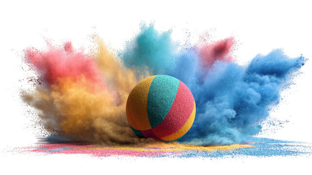 Colorful powder explosion around ball for celebration