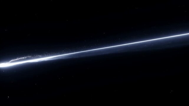 Bright comet with glowing tail suspended against dark star field in outer space