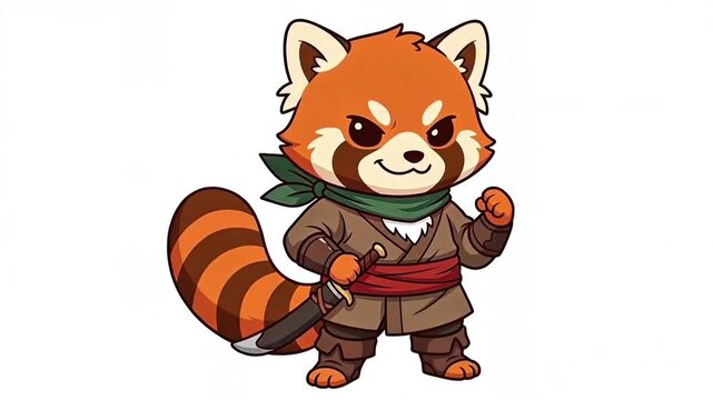 Red racoon ninja chibi animation