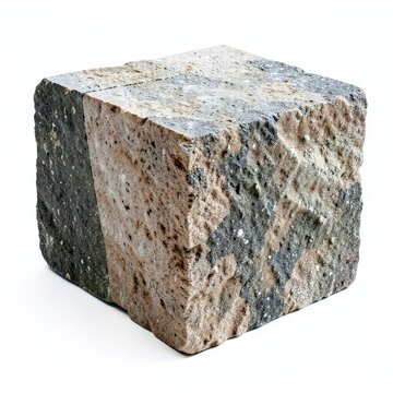 Large ashlar masonry block with perfect cuboid shape and crisp corners on white background