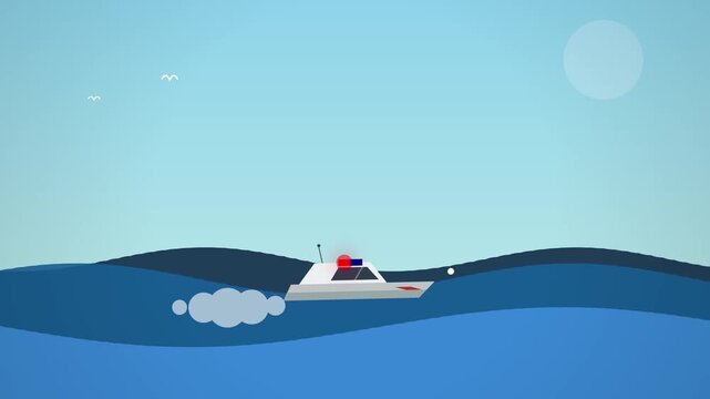 Maritime Security Patrol Coast Guard Vessel Monitoring Open Sea Flat Design Animation 4K 60fps 16:9