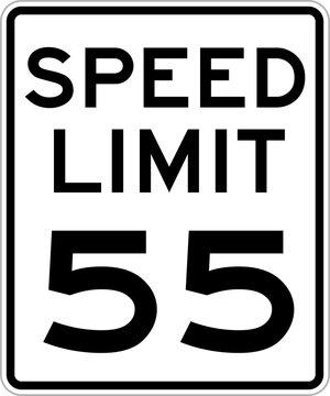 USA Speed Limit 55 MPH Road Sign Isolated on Transparent Background