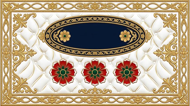 Elegant Royal Emblem with Floral Motifs and Gold Ornamentation.