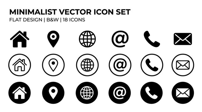 Minimalist Vector Icon Set for Business Contact and Web UI Design