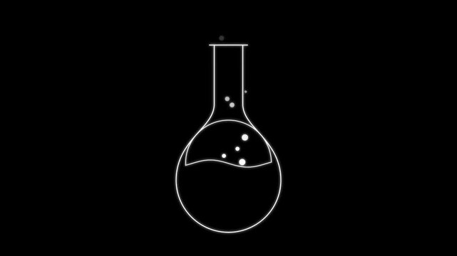 Minimalist graphic of a laboratory flask with active bubbling liquid, representing chemistry, scientific research, and experimental processes in a clear vector design