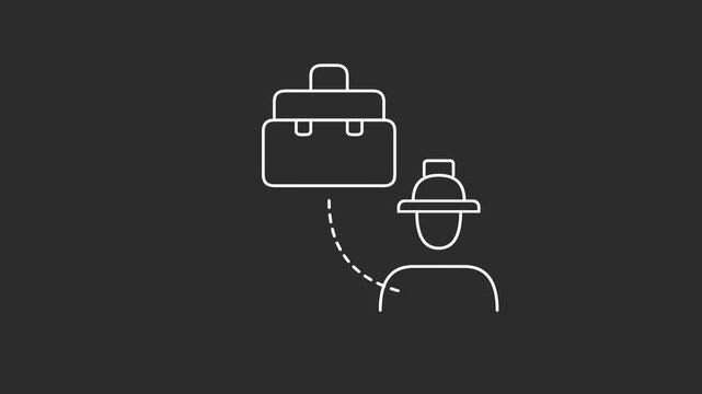 Outline vector illustration of an individual with a hat linked to a briefcase, conceptually representing career paths, job opportunities, professional journey, and business endeavors