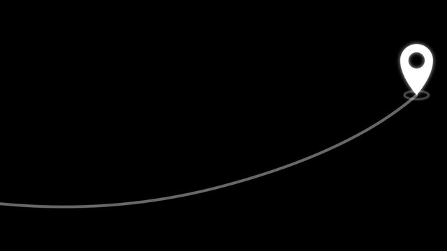 Conceptual representation of a winding journey leading to a specific destination point, symbolizing navigation, exploration, or a planned route on a dark background