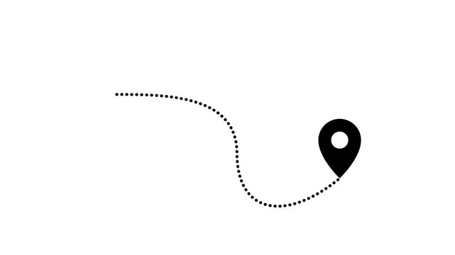 Abstract visualization of a navigational journey, featuring a dynamic dotted path culminating at an identifiable map pointer, signifying arrival or discovery