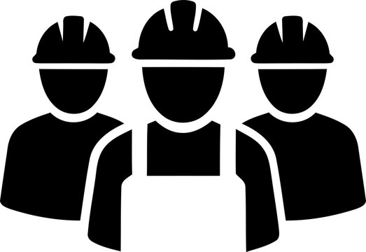 Three construction workers with helmets and overalls standing together during a team meeting Isolated on transparent background