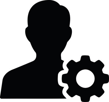 User silhouette with gear symbol representing settings or management isolated on transparent background
