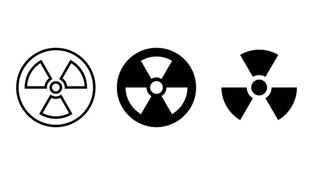 Set of three radioactive hazard warning icons in black and white vector style