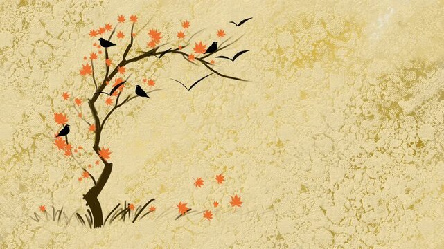 Autumn Tree With Falling Leaves Animation