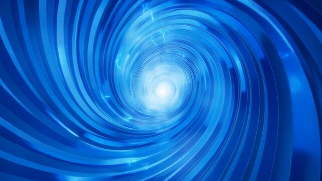 Blue abstract spiral tunnel with glowing center and layered circular light pattern