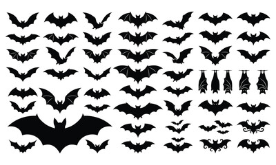 Fototapeta premium Black bat silhouettes vector collection for Halloween