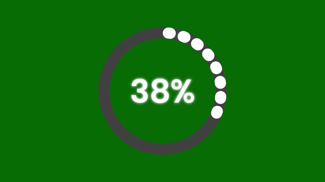 Minimal digital circular loading bar animation with percentage counter, modern dotted circular progress fill indicator motion graphic showing percentage counter, loading animation on green screen.4k