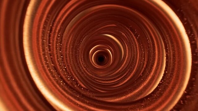 Concentric copper rings forming a glowing abstract tunnel with central dark opening
