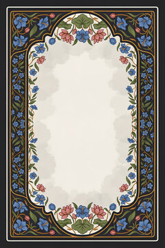 Art nouveau floral frame with blue and pink flowers