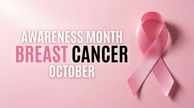 Breast cancer awareness month pink ribbon and text on textured