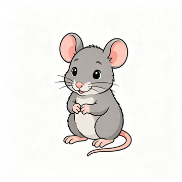 Gray Mouse With Big Ears, Sweet Hand Drawn Animal Character Isolated On White Background