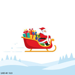 Naklejka premium Santa Claus riding a red sleigh full of gifts over snow