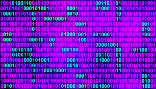 Purple blue yellow binary code number digital technology abstract background