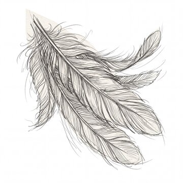 Hand drawn bird feathers in pencil sketch style