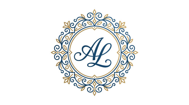 Elegant Luxury Monogram Logo with AL Initials in Ornate Circular Vintage Frame