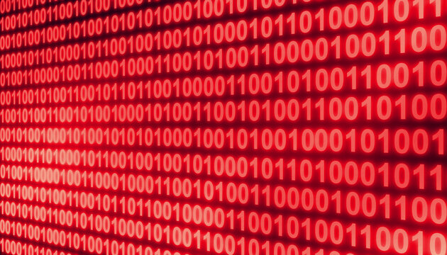 Red binary code number perspective digital technology abstract background
